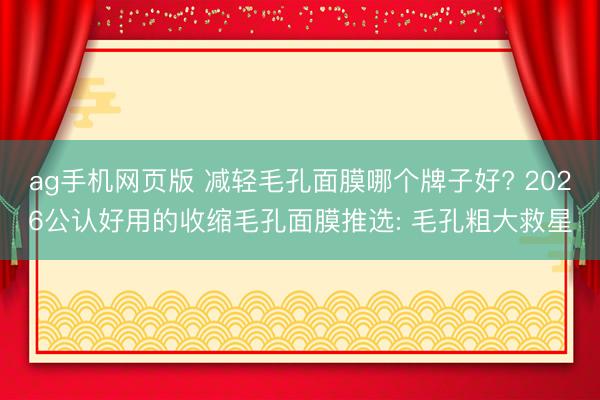 ag手机网页版 减轻毛孔面膜哪个牌子好? 2026公认好用的收缩毛孔面膜推选: 毛孔粗大救星