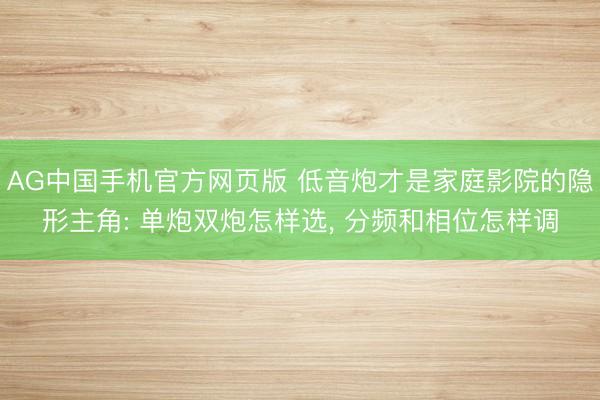 AG中国手机官方网页版 低音炮才是家庭影院的隐形主角: 单炮双炮怎样选， 分频和相位怎样调