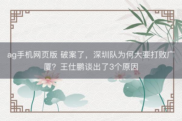 ag手机网页版 破案了，深圳队为何大要打败广厦？王仕鹏谈出了3个原因