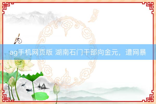 ag手机网页版 湖南石门干部向金元，遭网暴