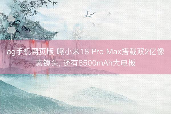 ag手机网页版 曝小米18 Pro Max搭载双2亿像素镜头， 还有8500mAh大电板