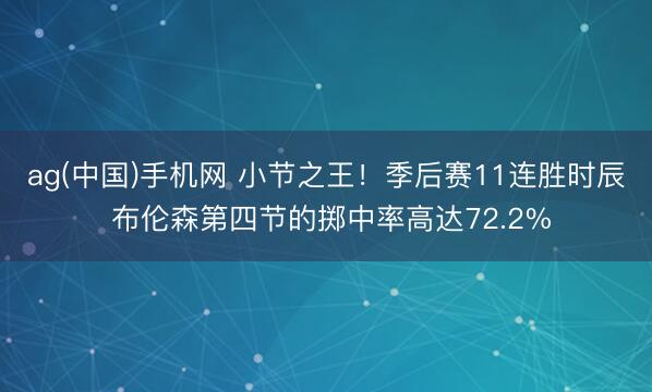 ag(中国)手机网 小节之王！季后赛11连胜时辰 布伦森第四节的掷中率高达72.2%