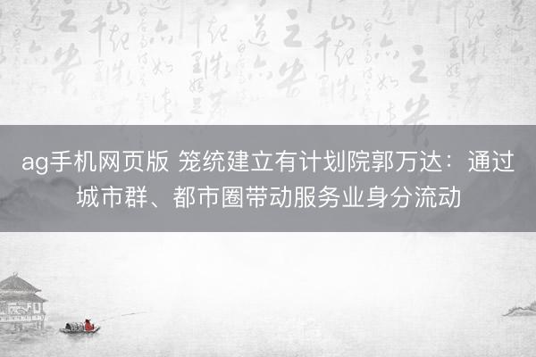 ag手机网页版 笼统建立有计划院郭万达:通过城市群、都市圈带动服务业身分流动