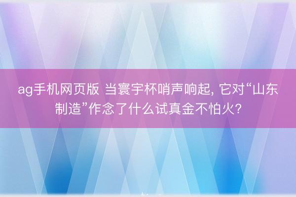 ag手机网页版 当寰宇杯哨声响起， 它对“山东制造”作念了什么试真金不怕火?